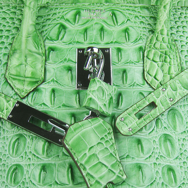 High Quality Fake Hermes Birkin 35CM Crocodile Head Veins Leather Bag Green 6089 - Click Image to Close